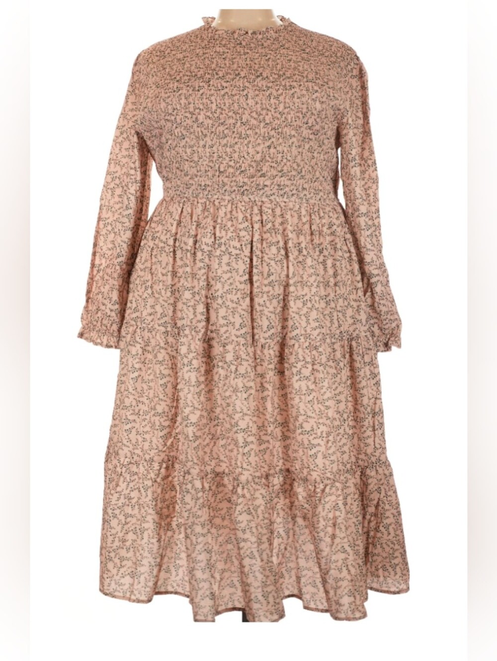 Hayden Peach Floral Smocked Tiered Midi Dress